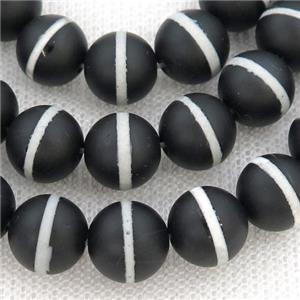 black matte Tibetan Agate beads, round, approx 10mm dia [GA2000-10MM]