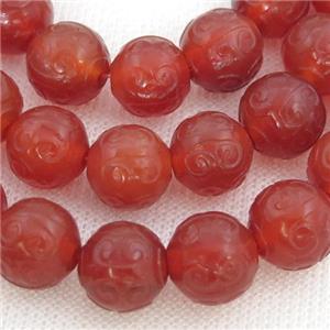 red Agate Beads, round, carved, approx 14mm dia [GA2005-14MM]