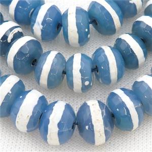 blue Tibetan Style Agate Beads, faceted rondelle, approx 10x14mm [GA2013]
