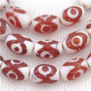 red Tibetan Agate rice beads, eye, approx 8-12mm, 30pcs per st [GA2025]