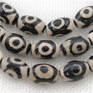 black white Tibetan Agate rice beads, eye, approx 8-12mm, 30pcs per st [GA2031]