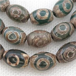 green Tibetan Agate barrel beads, eye, approx 10-14mm, 24pcs per st [GA2032]