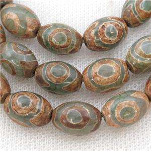 green Tibetan Agate rice beads, eye, approx 10-14mm, 24pcs per st [GA2037]