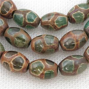 green Tibetan Agate rice beads, barrel, football, approx 10-14mm, 24pcs per st [GA2038]