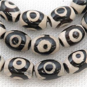 white black Tibetan Agate rice beads, eye, approx 10-14mm, 24pcs per st [GA2041]