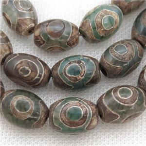 green Tibetan Agate barrel beads, eye, approx 12-16mm, 23pcs per st [GA2043]