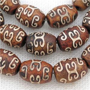 Tibetan Agate barrel Beads, approx 12-16mm, 23pcs per st [GA2048]