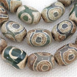 green Tibetan Agate barrel Beads, evil eye, approx 12-16mm, 23pcs per st [GA2050]