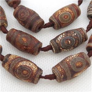 brown Tibetan Agate barrel beads, eye, approx 14-23mm [GA2059]