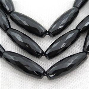 Black Onyx Agate Beads, Faceted Rice, approx 6x9mm [GA2122-6X9MM]