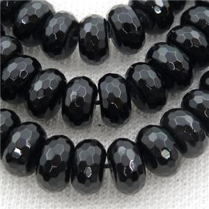 Black Onyx Agate Beads, Faceted Rondelle, approx 10x14mm [GA2125-10X14MM]