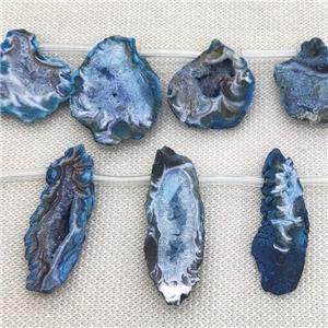 blue Agate Geode Druzy slice beads, top-drilled, approx 15-40mm [GA2161]