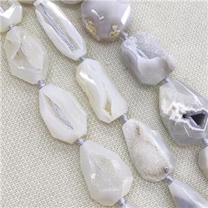 white Agate Geode Druzy Beads, freeform, approx 10-35mm [GA2169]