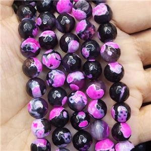 faceted round black Agate Beads, hotpink dye, approx 10mm dia [GA2215]