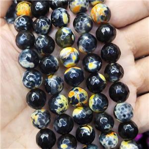 faceted round black Agate Beads, yellow dye, approx 10mm dia [GA2216]