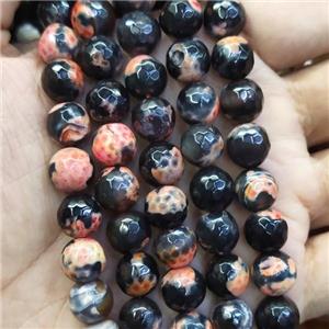faceted round black Agate Beads, orange dye, approx 10mm dia [GA2217]