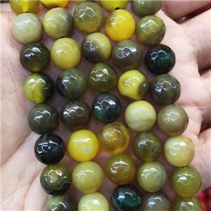 faceted round Agate Beads, dye, olive, approx 10mm dia [GA2225]