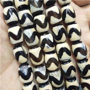 tibetan Dzi Agate barrel beads, wave, approx 10-14mm, 28pcs per st [GA2242]