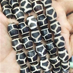 tibetan Dzi Agate barrel beads, matte, approx 10-14mm, 25pcs per st [GA2244]