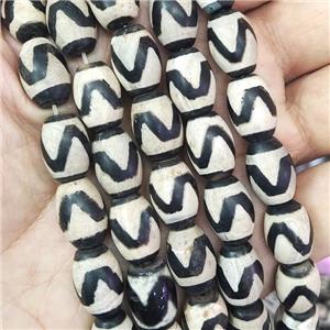 tibetan Dzi Agate barrel beads, matte, approx 10-14mm, 25pcs per st [GA2245]