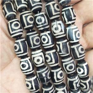 tibetan Dzi Agate barrel beads, matte, approx 10-14mm, 25pcs per st [GA2246]