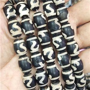 tibetan Dzi Agate barrel beads, matte, approx 10-14mm, 25pcs per st [GA2247]