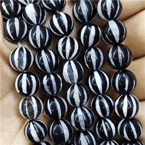 black tibetan Agate beads, round, pumpkin, approx 10mm dia [GA2256-10MM]