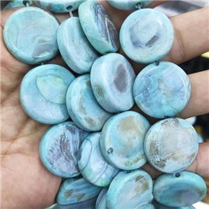 Agate circle coin beads, turq blue, dye, approx 24mm [GA2257]