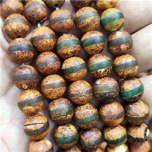round Tibetan Agate beads, yellow, line, approx 12mm dia [GA2260-12MM]