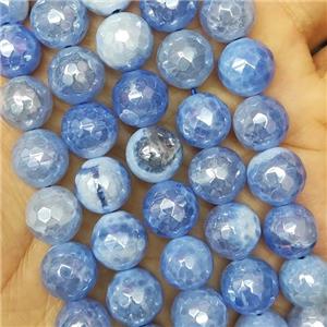 blue Fired Agate Beads, faceted round, electroplated, approx 10mm dia [GA2264-10MM]