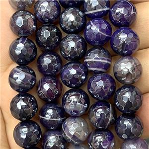 purple striped Agate Beads, faceted round, electroplated, approx 10mm dia [GA2265-10MM]