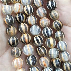 round tibetan Agate beads, yellow, pumpkin, approx 10mm dia [GA2269-10MM]