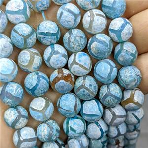 Tibetan Agate Beads Faceted Round Lt.blue Dye B-Grade, approx 12mm dia [GA2275]