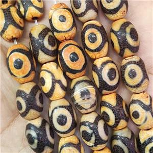 yellow Tibetan Agate barrel Beads Evil Eye, approx 10-14mm, 25pcs per st [GA2276]