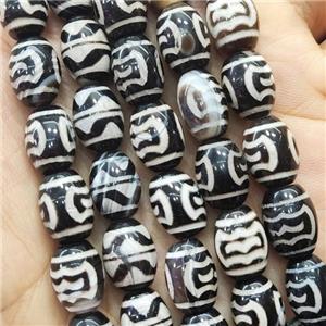 Tibetan Agate barrel Beads, approx 10-14mm, 25pcs per st [GA2278]