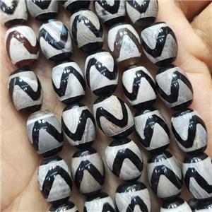 Tibetan Agate barrel Beads wave, approx 10-14mm, 25pcs per st [GA2279]