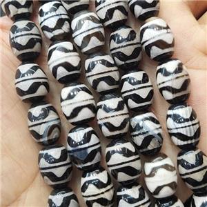 Tibetan Agate barrel Beads wave, approx 10-14mm, 25pcs per st [GA2280]