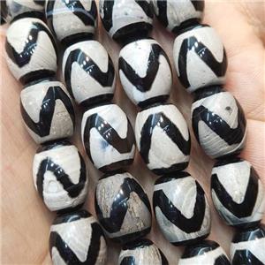 Tibetan Agate barrel Beads wave, approx 12-16mm, 20pcs per st [GA2281]