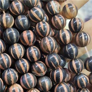 Tibetan Agate Beads pumpkin Smooth Round, approx 10mm dia [GA2283]