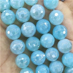 Blue Agate Beads Faceted Round Electroplated AA-Grade, approx 12mm dia [GA2297]