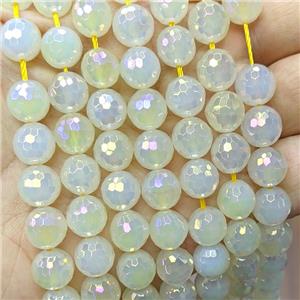 Natural White Agate Beads Faceted Round Yellow Dye AB-Color Electroplated, approx 10mm dia [GA2306-10MM]