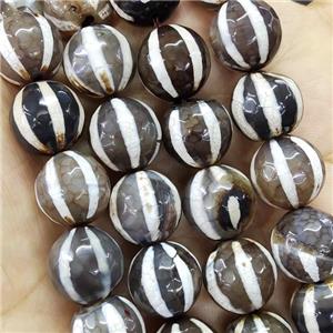 Gray Tibetan Agate Beads Faceted Round Watermelon, approx 14mm dia [GA2325]