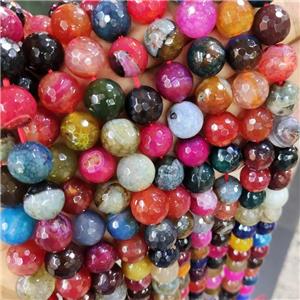 Natural Agate Beads Faceted Round Mixed Color Dye B-Grade, approx 14mm dia [GA2338]