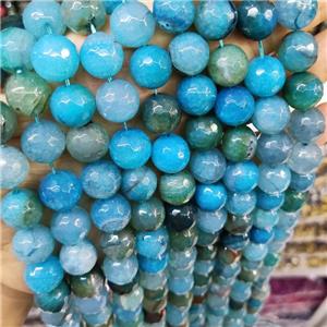 Natural Agate Beads Faceted Round Blue Dye B-Grade, approx 14mm dia [GA2342]