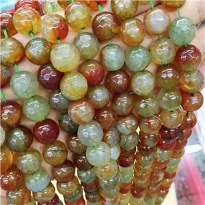 Natural Agate Beads Faceted Round GreenRed Dye B-Grade, approx 14mm dia [GA2346]