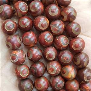 Red Tibetan Agate Beads Smooth Round Evil Eye, approx 10mm dia [GA2362]