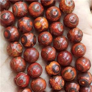 Red Tibetan Agate Beads Smooth Round Eye, approx 10mm dia [GA2363]