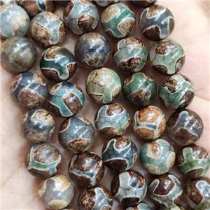 Green Tibetan Agate Round Beads Smooth, approx 10mm dia [GA2365]