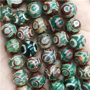 Green Tibetan Agate Beads Smooth Round Evil Eye, approx 10mm dia [GA2366]
