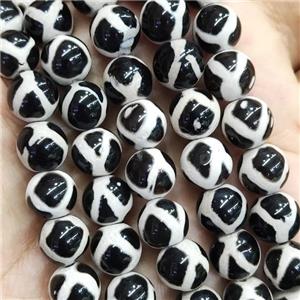 Black Tibetan Agate Round Beads Smooth Football, approx 10mm dia [GA2368]